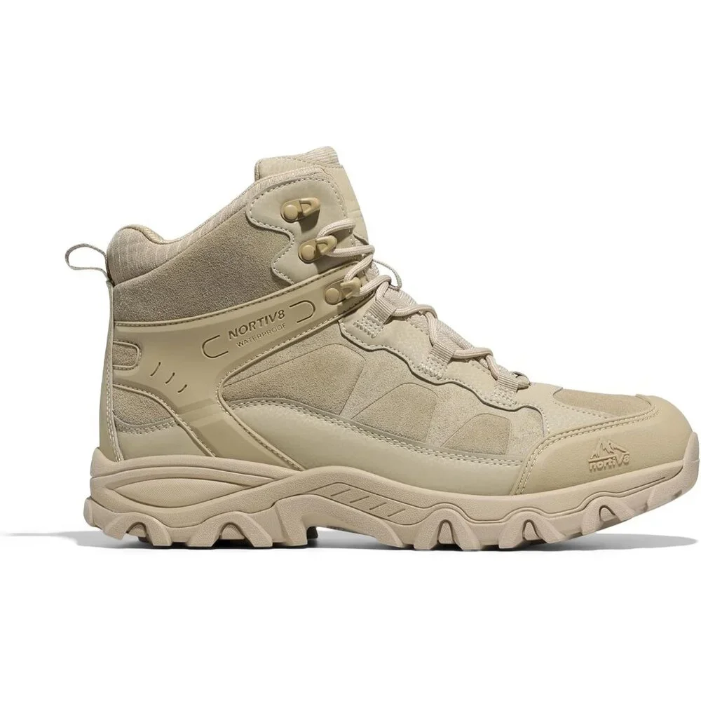 NORTIV 8 Men's Waterproof Hiking Boots Mid Trekking Mountaineering Shoes Sand - Picture 3 of 6